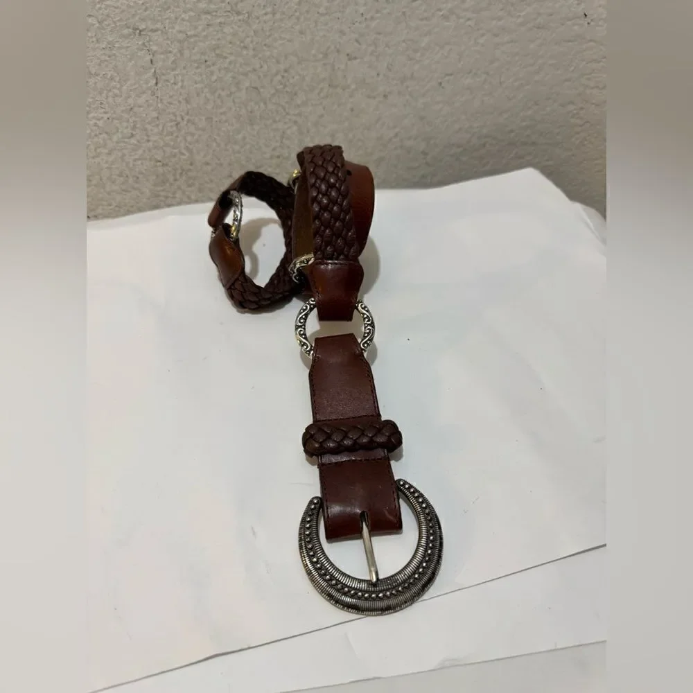 Womens Brighton Brown Braided Leather Concho Belt Size 32 Boho Western